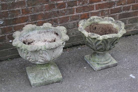 2 stone garden urns